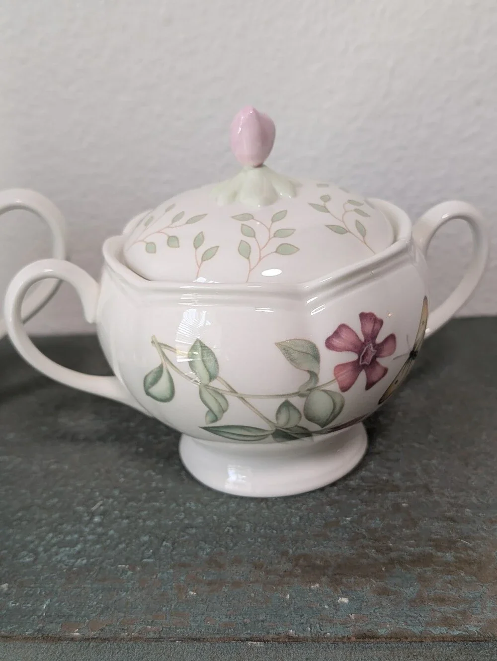 Vintage Lenox Butterfly Meadow Creamer and Lidded Sugar Louise Le Luyer Floral